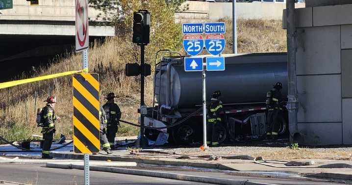 Denver Fire Department working to contain fuel tanker spill after fatal crash