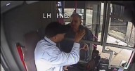 Shocking CCTV shows bus driver grab pensioner and throw him off bus