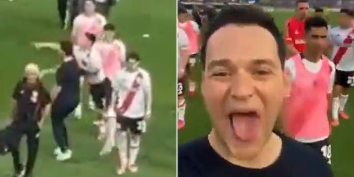 El video de la agresión de Maxi Salas a un hincha de Boca que entró al campo de juego y se burló del plantel de River