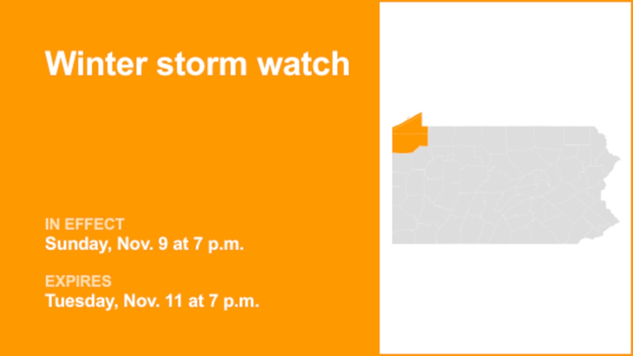 Northwest Pa. under a winter storm watch from Sunday to Tuesday