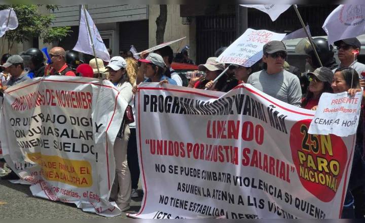 Trabajadores del programa Warmi Ñan protestaron frente al MIMP este 25N por falta de recursos para atender casos de violencia en todo el Perú