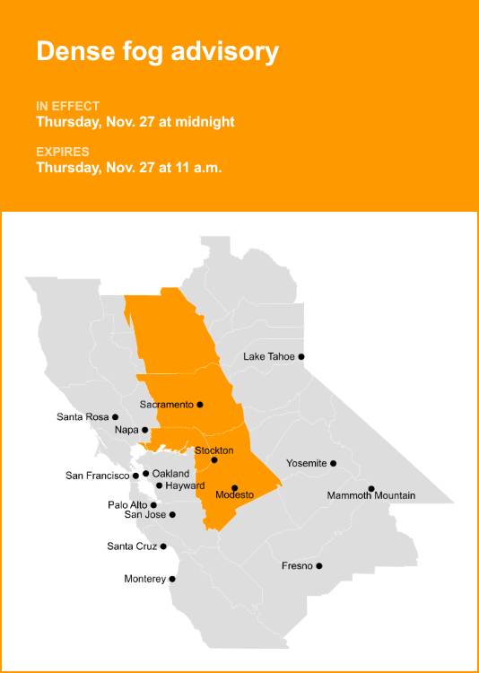 Update: Dense fog advisory in place for Delta for Thursday