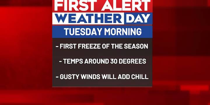 FIRST ALERT WEATHER DAY issued for first freeze of the season next week