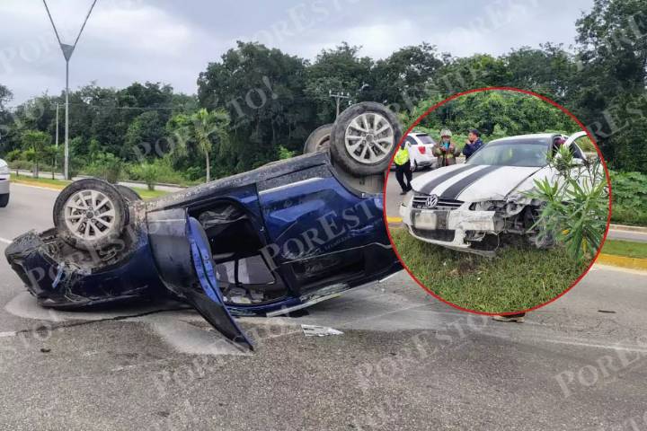 Conductor a exceso de velocidad causa accidente en avenida José López Portillo de Cancún