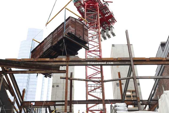 Holocaust Museum Boston moves historic railcar into construction position overlooking Boston Common