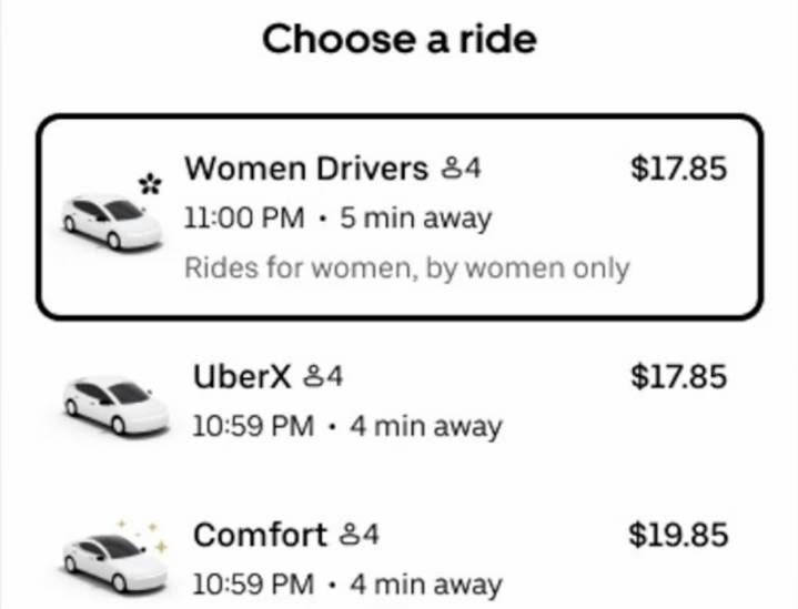 Uber adds feature matching women riders with women drivers