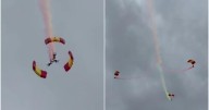 La espectacular caída de los paracaidistas con los colores de España que ha causado sensación en la exhibición del Ejército