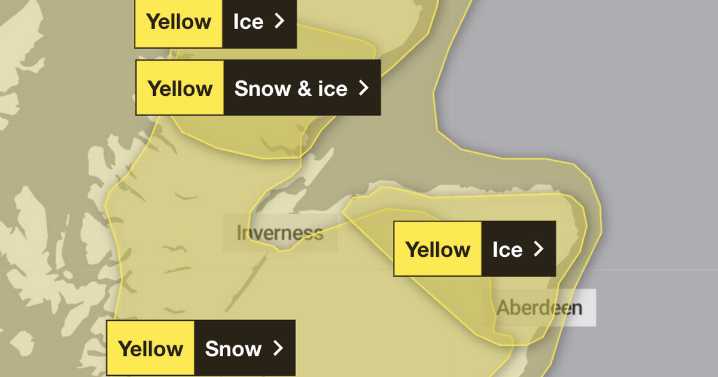 Aberdeen weather latest as three separate snow and ice warnings issued for today