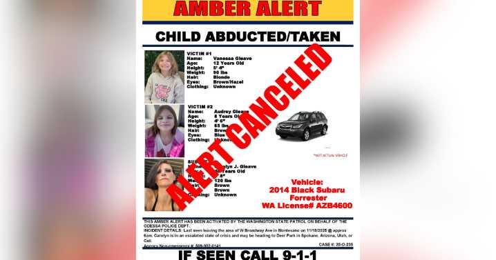 AMBER Alert canceled for Washington children