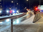 Car straddles median at Hawley Road Bridge