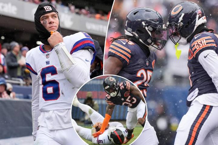 Giants fall apart after Jaxson Dart concussion in loss to Bears