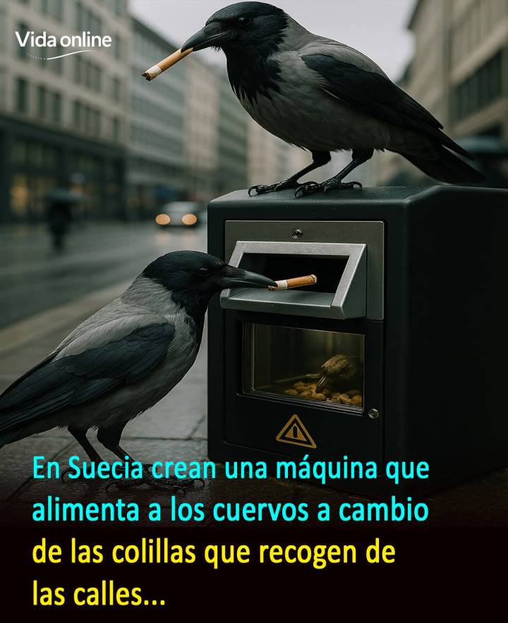 Suecia se prueba un sistema innovador donde cuervos salvajes recogen colillas de cigarrillos a cambio de comida