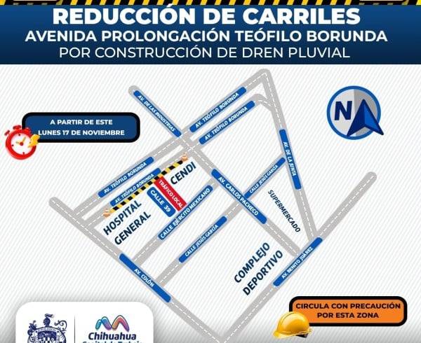Reducirán carriles en Teófilo Borunda por construcción de dren pluvial