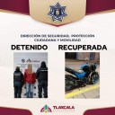 ¡Patrullaje en Tlaxcala termina con ladrón detenido y moto robada recuperada!