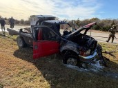 PHOTOS: Pickup burnt after fire in Cowley County