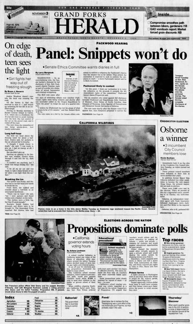 Today in History: November 3, 1993 - On edge of death, teen sees the light