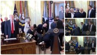 Una persona se desmaya en el Despacho Oval de la Casa Blanca mientras Trump hace un anuncio. Este es el angustiante video