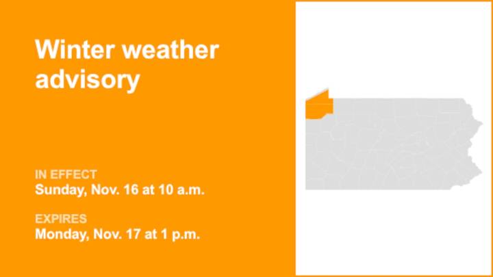 Winter weather advisory in place for Southern Erie and Crawford County until Monday afternoon