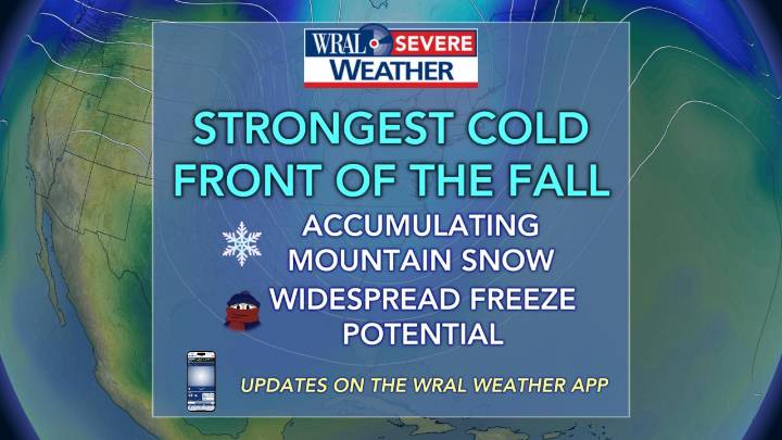 Strong Sunday night cold front to bring mountain snow, first fall freeze for many