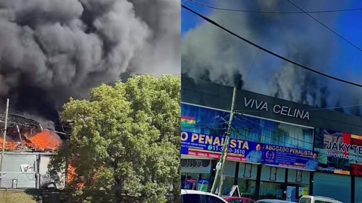 Otro voraz incendio: Bomberos intentan apagar las llamas en un centro comercial de Villa Celina