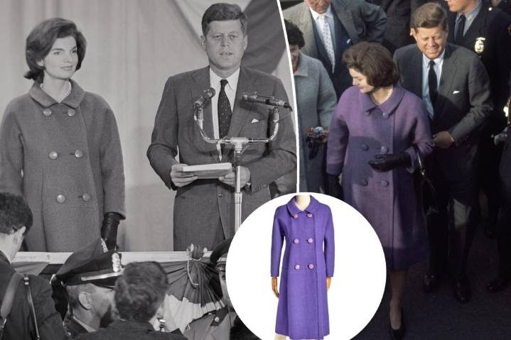 Jackie Kennedy’s iconic purple 1960 Election Night maternity coat is being auctioned off at Sotheby’s in December