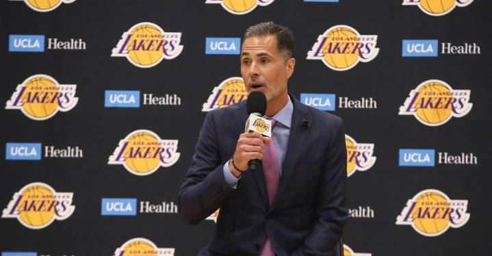 Rob Pelinka says the Lakers have a line of t-shirts for the team this season