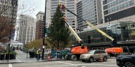Duke Energy Holiday tree arrives at Fountain Square; Winterhaus, CVG’s Fountain of Lights debut