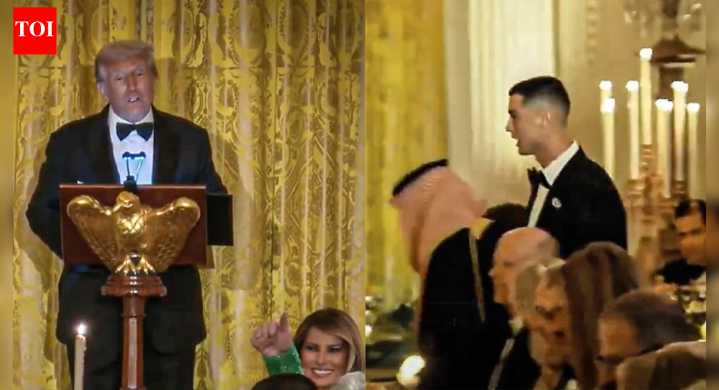 Watch: Trump says Barron ‘is a big fan of Ronaldo’ as football star attends White House dinner