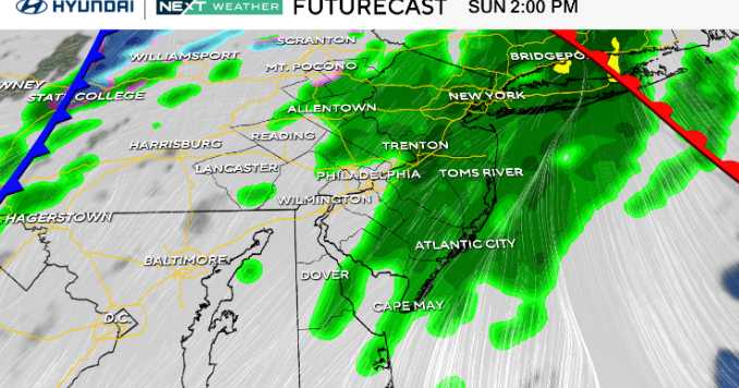 Rain returns Sunday in Philadelphia area ahead of coastal storm bringing snow Tuesday