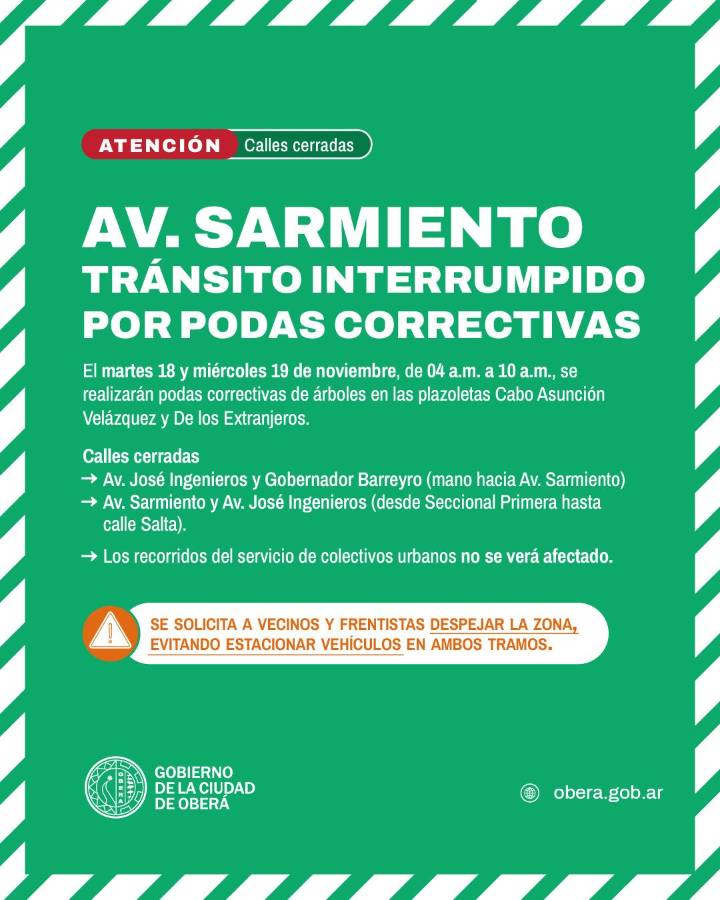 Atención conductores: Cortarán el tránsito en la Avenida Sarmiento por operativos de poda