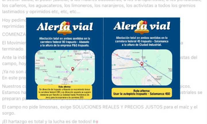 DOS CARRETERAS CERRADAS EN PROTESTA CAMPESINA