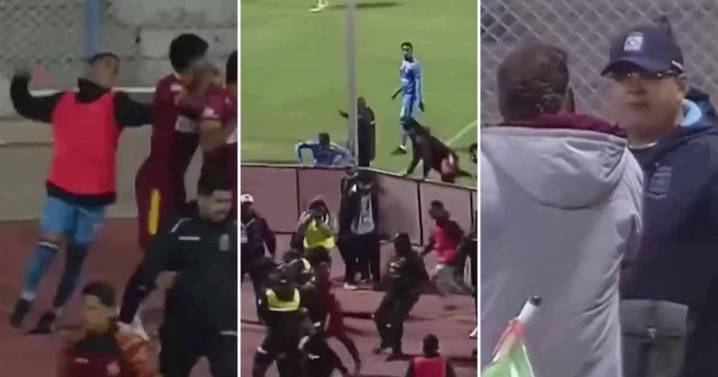 Wild football brawl sees 17 MEN sent off as police use tear gas to break things up