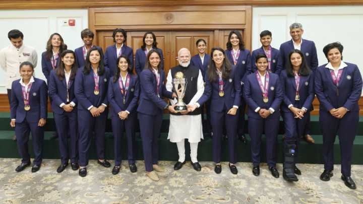 PM Modi meets India’s Women’s World Cup winning team at his residence