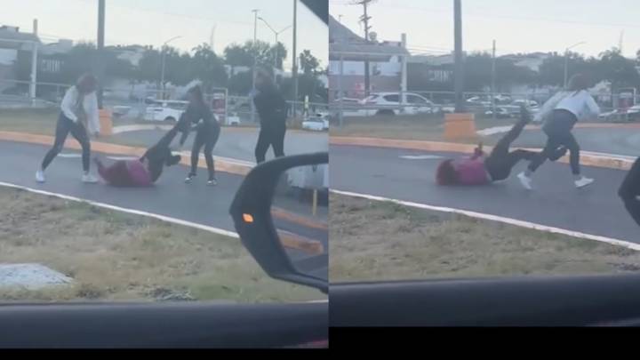 Captan a tres mujeres golpeando a otra en estacionamiento de tienda en Monterrey