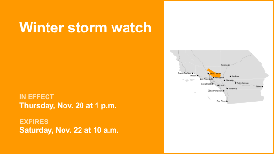 Winter storm watch for Western San Gabriel Mountains/Highway 14 Corridor and Eastern San Gabriel Mountains