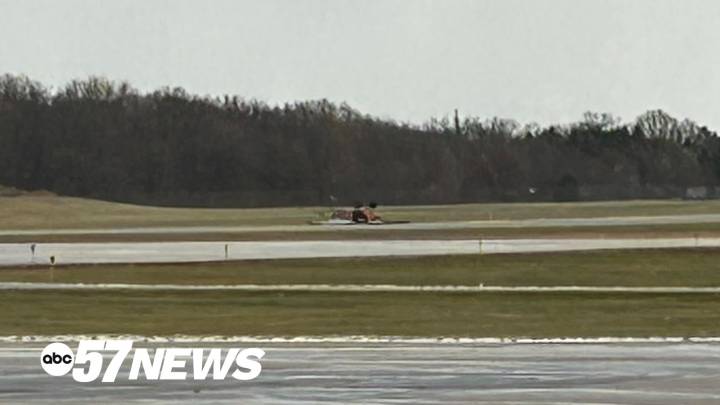 RIGHT NOW: Emergency crews respond to flipped over plane at Benton Harbor Airport