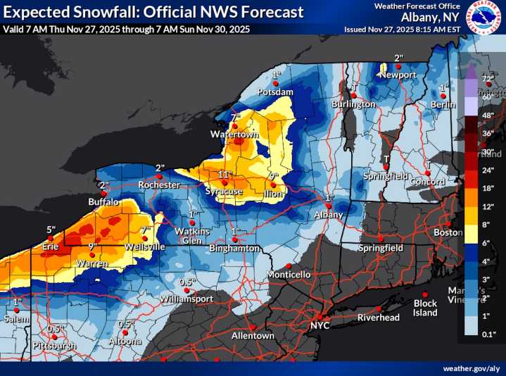 Central NY to see mix of rain and snow Thanksgiving Day, heavy snow coming after that