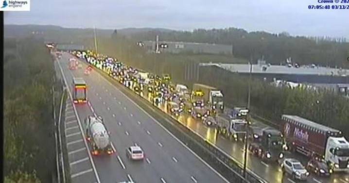 Major motorway closed after crash as lorry bursts into flames