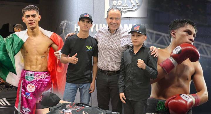 Toño Astiazarán recibe a los hermosillenses “Yoreme” Mendoza y Giovani “México” Martínez tras sus recientes logros dentro del boxeo