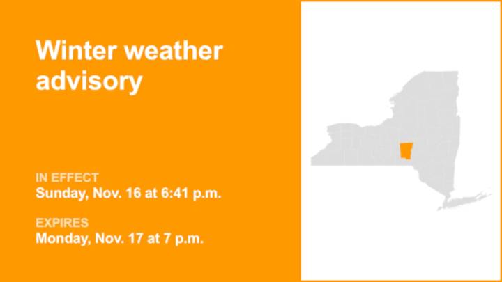 Winter weather advisory in place for Chenango County until Monday evening