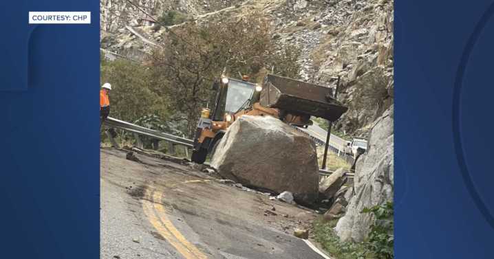 Rock slides close Highway 178 with 40,000-pound boulder blocking road