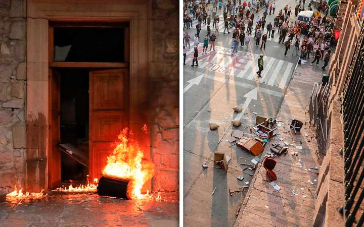 Destrozos en Palacio de Gobierno de Morelia tras marcha por asesinato de Manzo; ocho detenidos