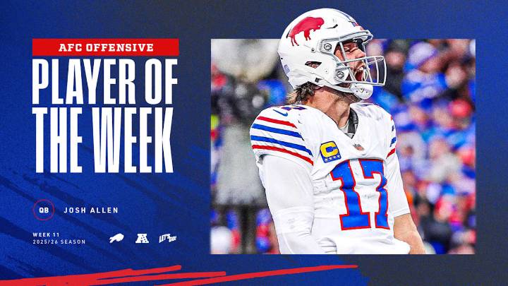 Josh Allen named AFC Offensive Player of the Week after Week 11 performance against Tampa Bay