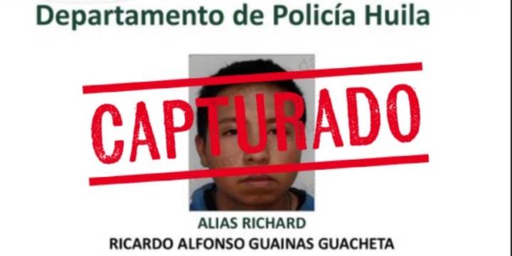 Alias Richar, responsable de la motobomba en La Plata, Huila, fue capturado