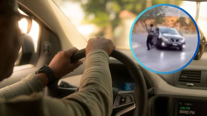 MOMENTO EXACTO en que un guardia esquiva por centímetros el impacto de un conductor molesto