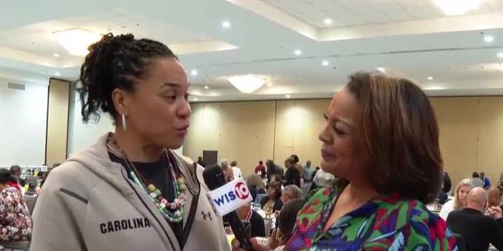 Talking with Dawn Staley at Grandparents’ breakfast