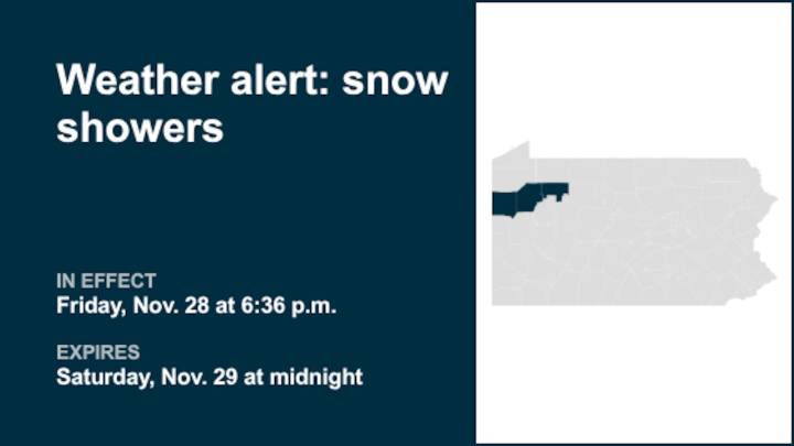 Weather alert announced for snow showers in Northwest Pa. until early Saturday