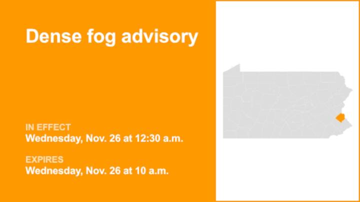 Bucks County placed under a dense fog advisory until Wednesday morning