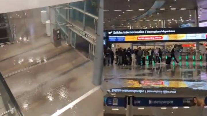 Lluvia dentro del Aeropuerto El Dorado: filtraciones inundaron zonas de la terminal en medio de fuerte granizada en Bogotá
