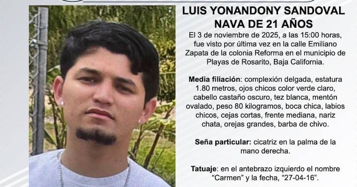 Se busca a  Luis Yonandony Sandoval Nava de 21 años de edad